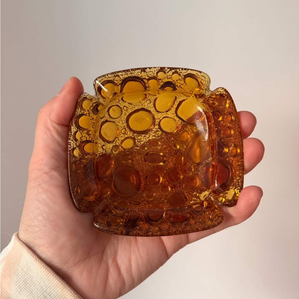 Amber Textured Glass Decorative Dish - Home Art Accent